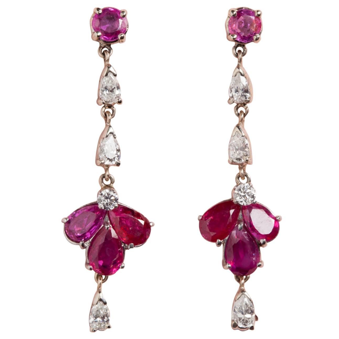 Diamond Ruby White Gold Earrings