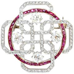An Art Deco Geometrical Diamond and Ruby Brooch 9