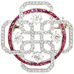 An Art Deco Geometrical Diamond and Ruby Brooch