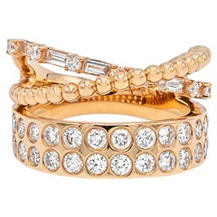 Mix and Matched Round and Tapered Diamonds in Criss Cross Bands, 18k Gold Ring