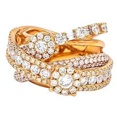 Five Fancy Gold and Diamond Filled Criss-Cross Band Cocktail Ring