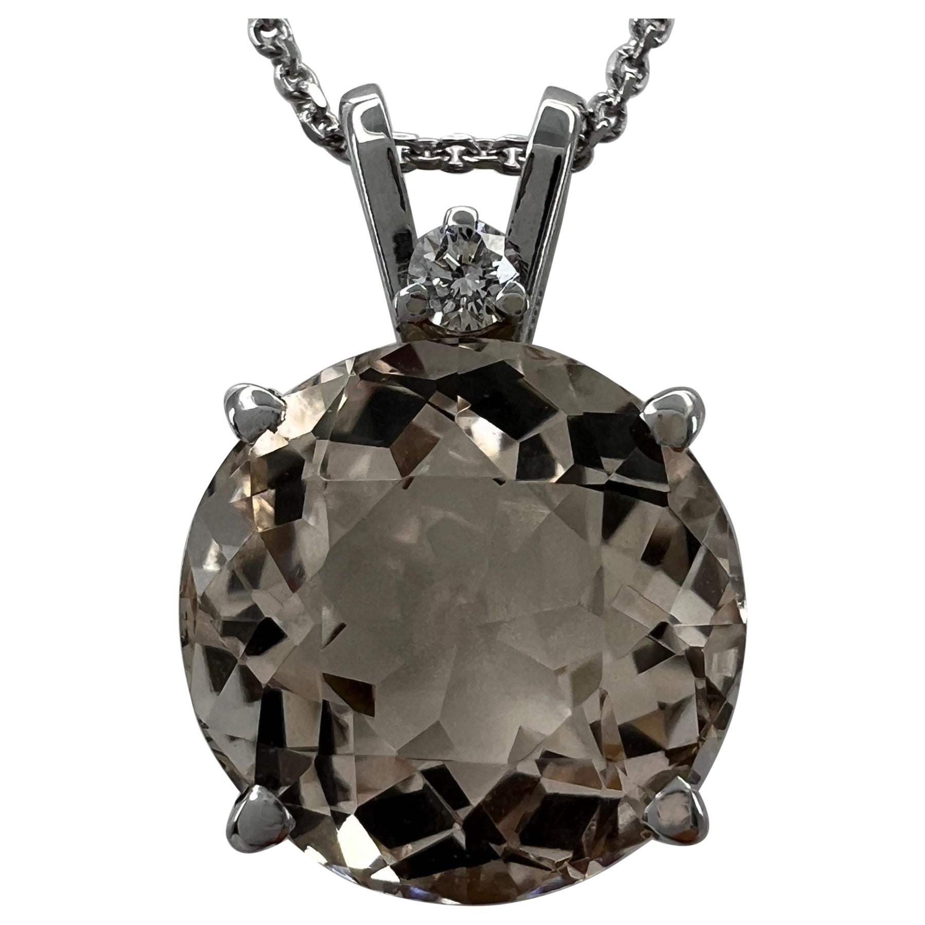4 Carat Peach Morganite & Diamond Round Cut 14k White Gold Pendant Necklace