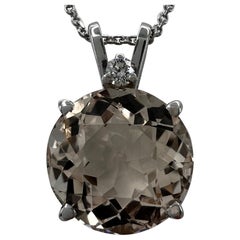 4 Carat Peach Morganite & Diamond Round Cut 14k White Gold Pendant Necklace