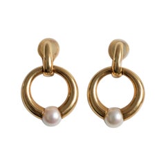 Retro Cartier 18 Karat Yellow Gold Pearl Drop Earrings