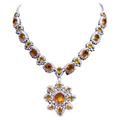 AIG Certified 60.72  Carats Sapphires Diamonds 9.27 Carats 18k Gold Necklace