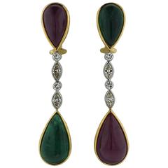 Gold Emerald Ruby Diamond Drop Earrings 8