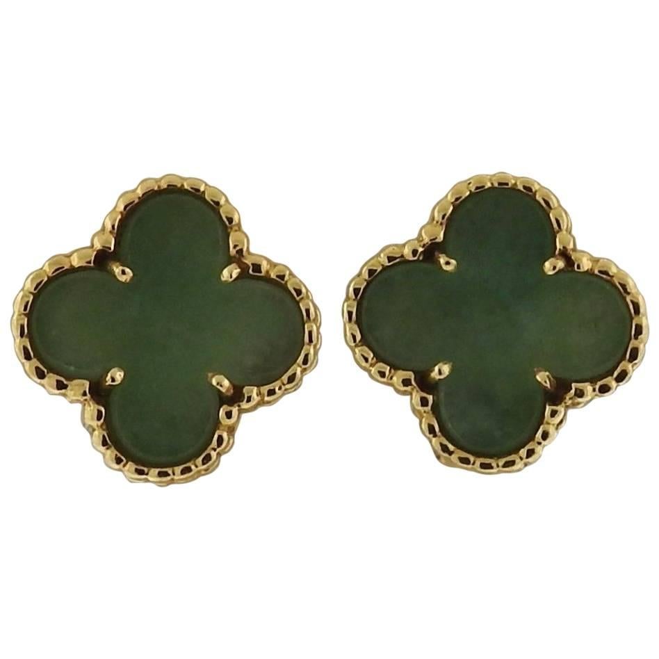 Van Cleef & Arpels Vintage Alhambra Jade Gold Earrings