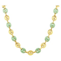 Small Pistachio Green Enamel Mariner Necklace 14k Yellow Gold