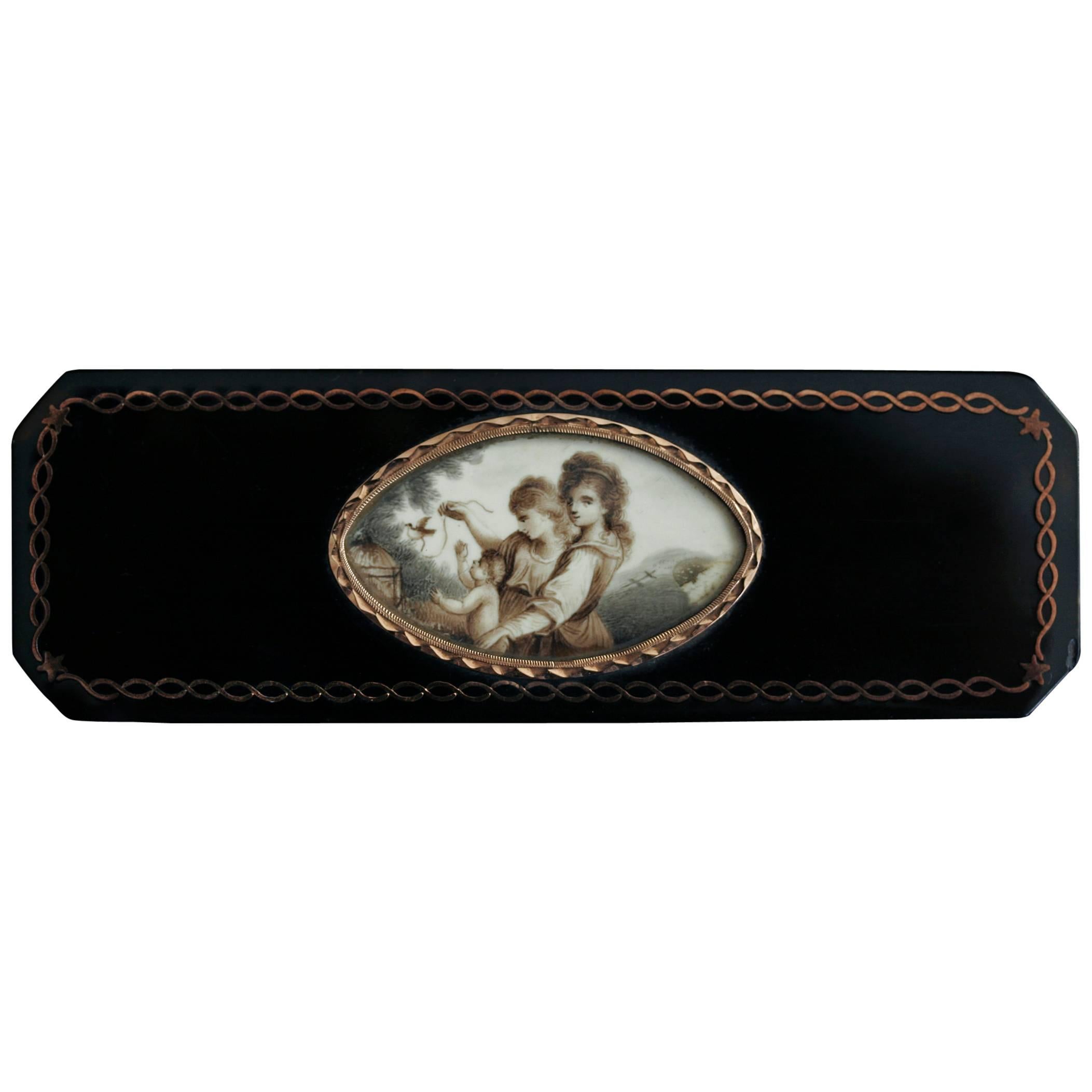 Georgian Faux Tortoiseshell Case with Miniature Painting For Sale
