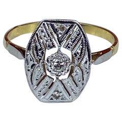 Antique 18 Carat Gold Ring Set with Diamonds, Art Déco Period