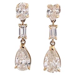 Multi Shape White Diamonds 3.47 Carat Set in Yellow Gold Drop Earrings 