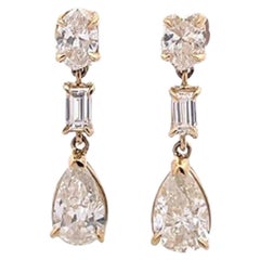 Multi Shape White Diamonds 3.47 Carat Set in Yellow Gold Drop Earrings