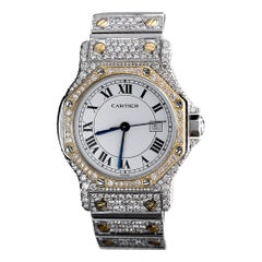 Cartier Santos octogonale montre automatique pour femmes en or 18 carats et acier avec diamants 2966