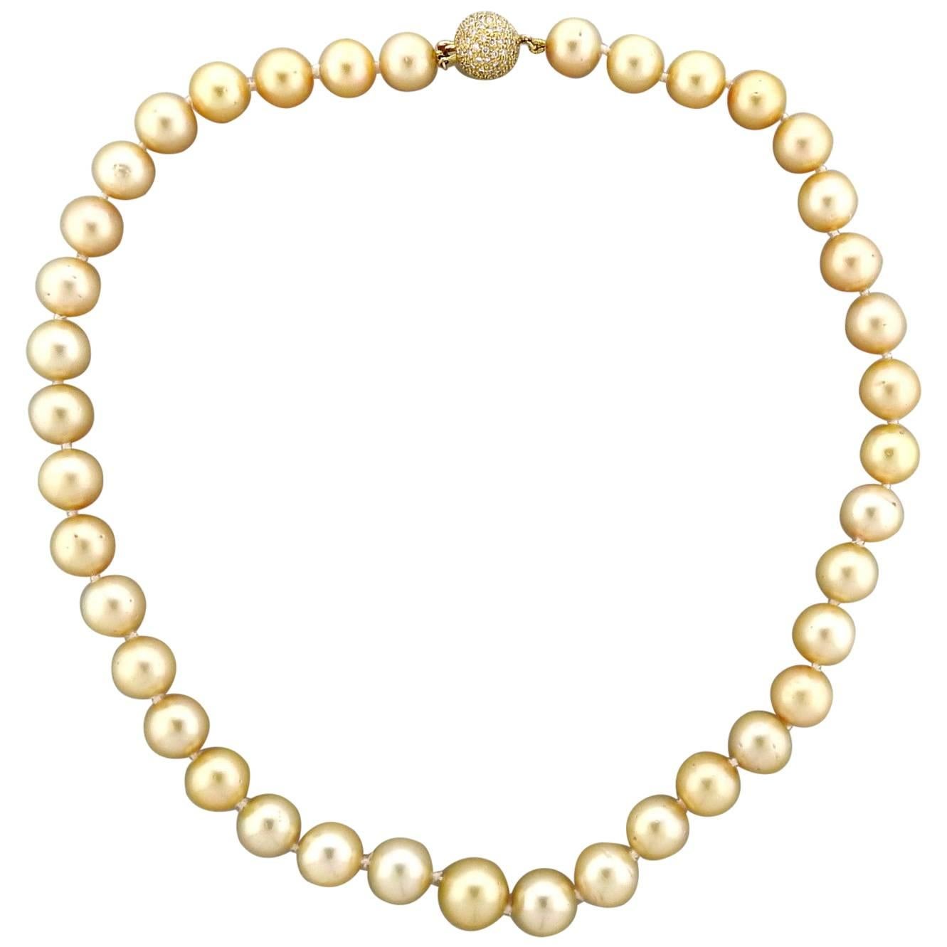 18k Gold Golden South Sea Pearl Diamond Necklace