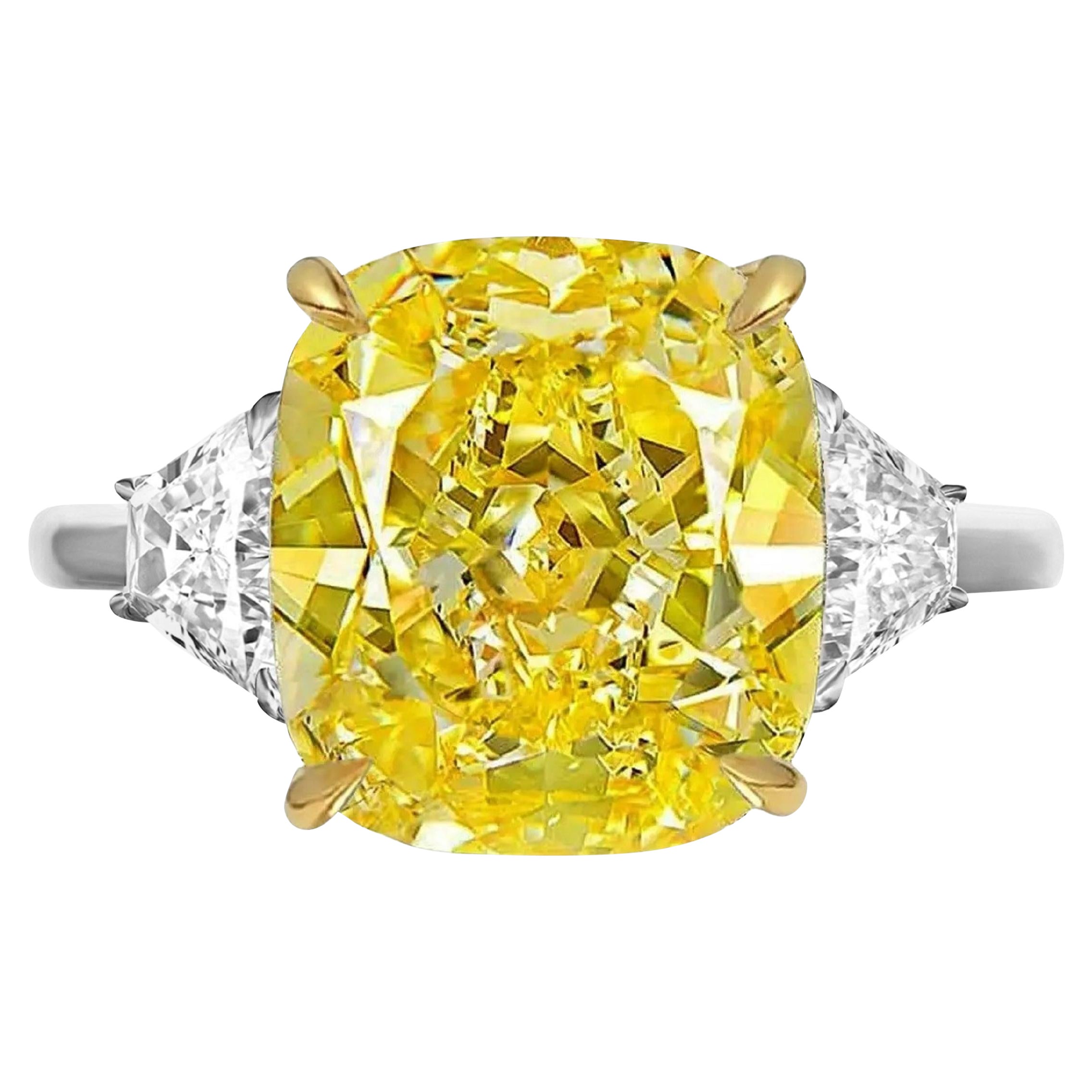 GIA Certified Flawless Clarity 4.30 Carat Fancy Yellow Diamond Ring For Sale