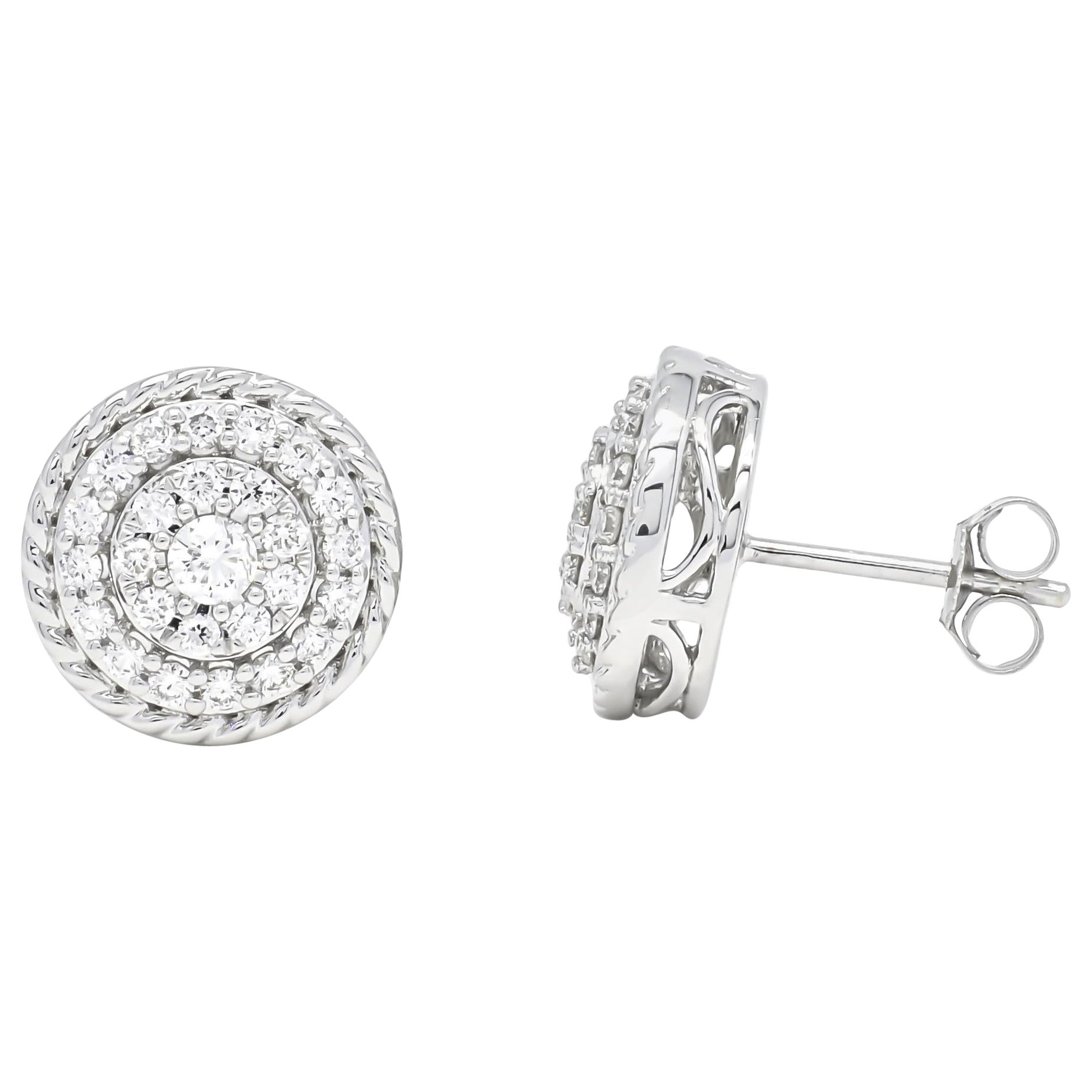 Natural Diamond 0.50 Carat 18Karat White Gold Cluster Stud Earrings For Sale