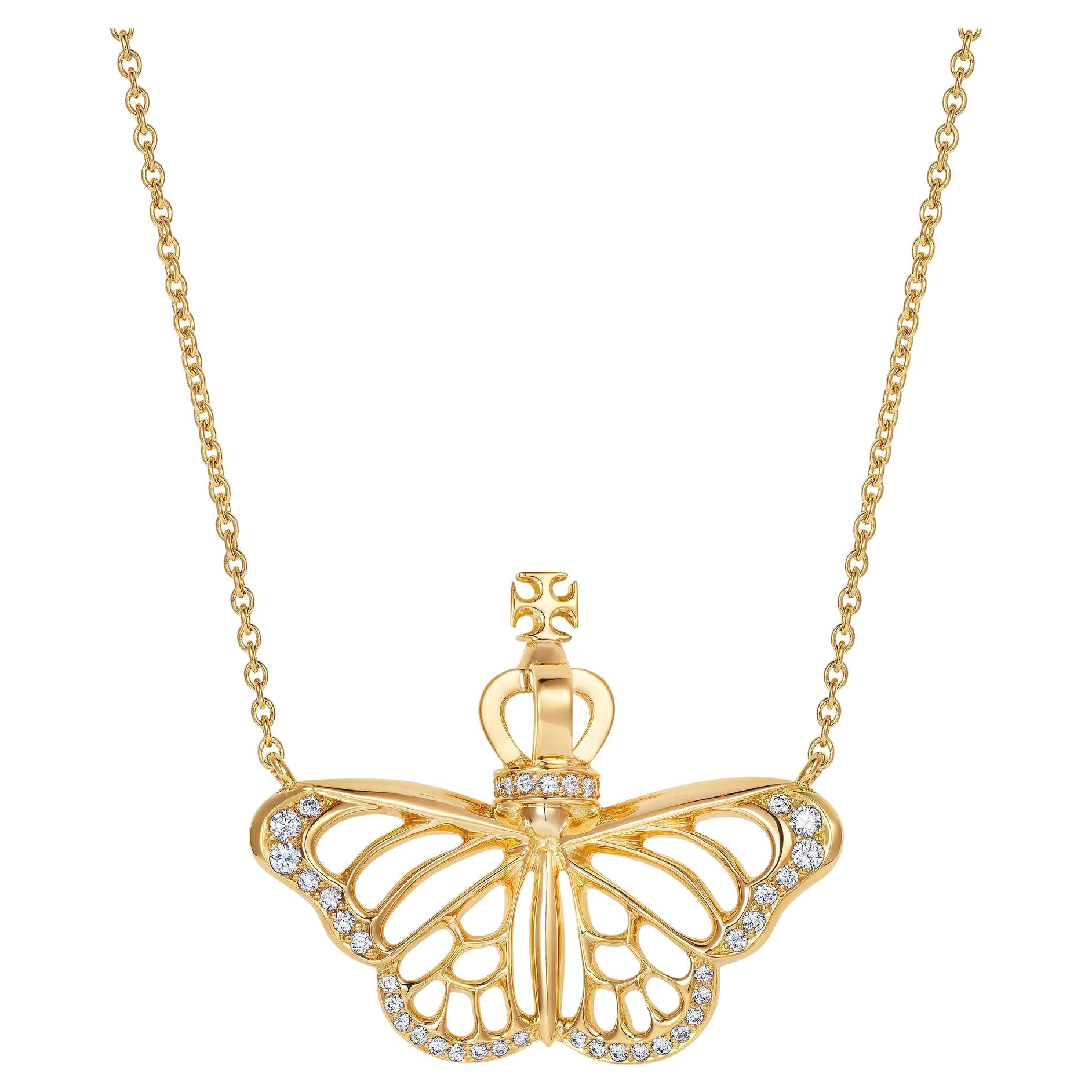 Hirsh Monarch Butterfly Yellow Gold Pendant For Sale