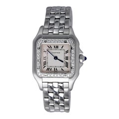 Montre Cartier Panthère pour dames en acier inoxydable 22 mm avec lunette en diamant 1320