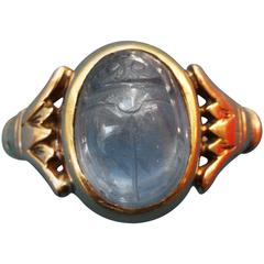 Antique Thomas Brogan Egyptian Revival Sapphire Gold Scarab Ring