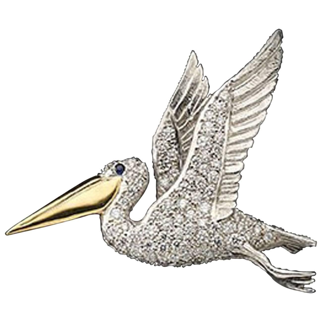 E. Wolfe & Co. White Gold And Diamond Pelican Brooch 