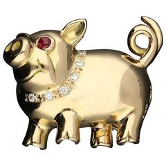 E. Wolfe & Co. Rose Gold and Diamond Pig Brooch