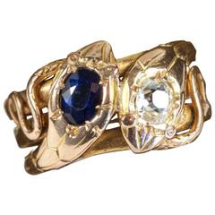 19th Century Diamond Sapphire Gold Snake Ring