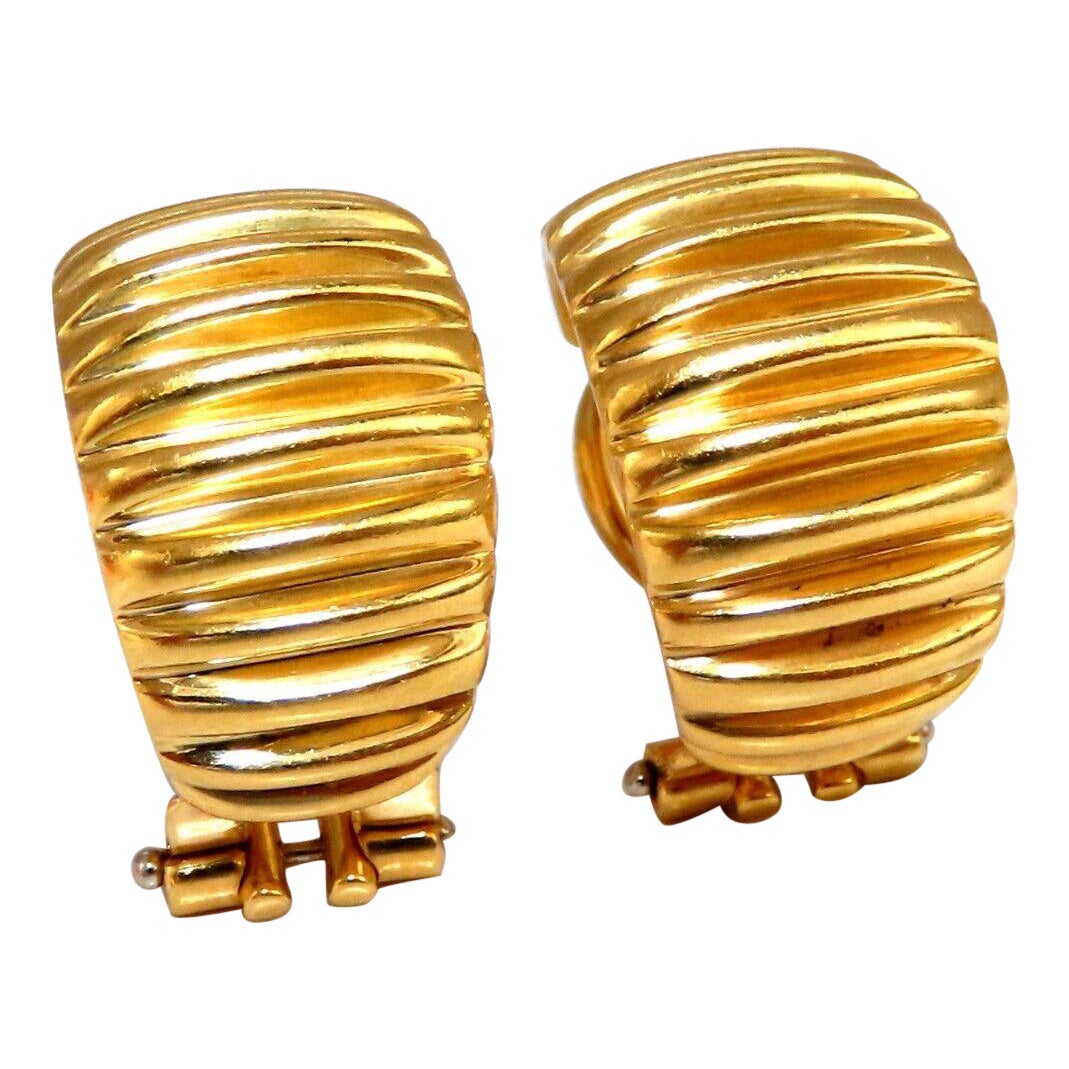 Embossed Vertical Row Semi Hoop Earrings 18 Karat Gold LJ For Sale