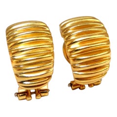 Embossed Vertical Row Semi Hoop Earrings 18 Karat Gold LJ