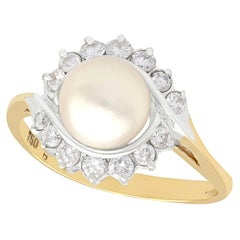 Vintage 1990s Pearl and Diamond Yellow Gold Cocktail Ring