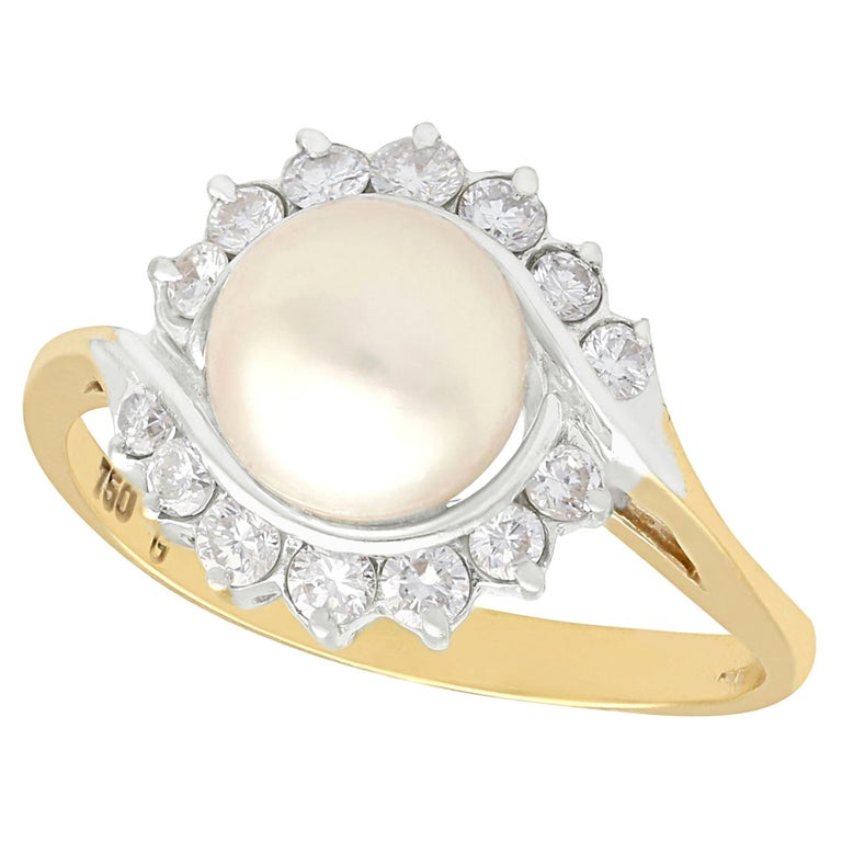 1990s Pearl and Diamond Yellow Gold Cocktail Ring For Sale at 1stDibs