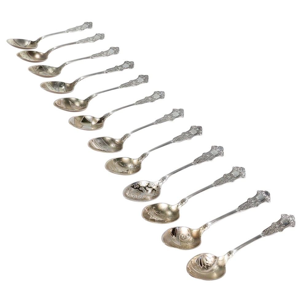 Set of 12 Whiting Alhambra Sterling Silver Aesthetic Movement Demitasse Spoons For Sale