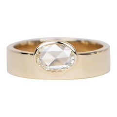 Natural Rose Cut Diamond Bezel Set on 5mm Wide Band Ring 14k Gold R6533