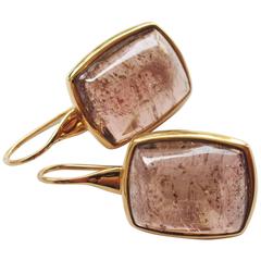 Tourmaline Cabochon Gold Drop Earrings 12