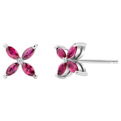 Marquise Rubies and Diamonds White Gold Stud Earrings Measuring