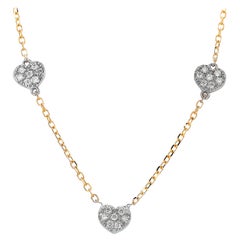 Three Diamond Heart Shaped Charms White Yellow Gold Necklace Pendant
