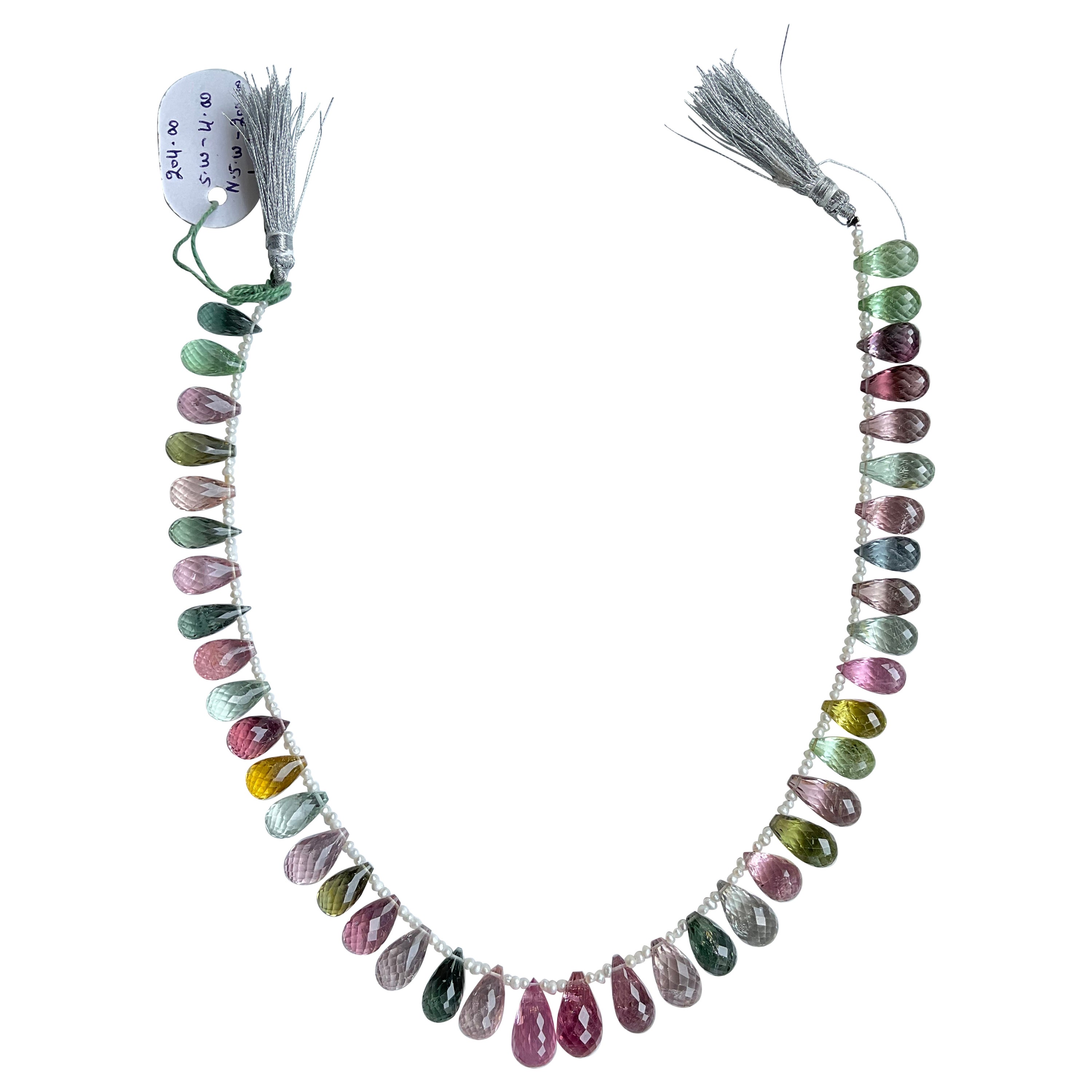 Pastel Colours Multi Tourmaline Faceted Drops Strand Natural Gemstone