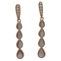 Estate Kabana Pink Mother of Pearl and Diamond Dangle Earrings in 14k Rose Gold