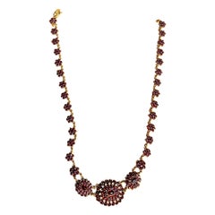Victorian Garnet Pearl Necklace Flower Bohemian Garnets Vintage Belle Epoque