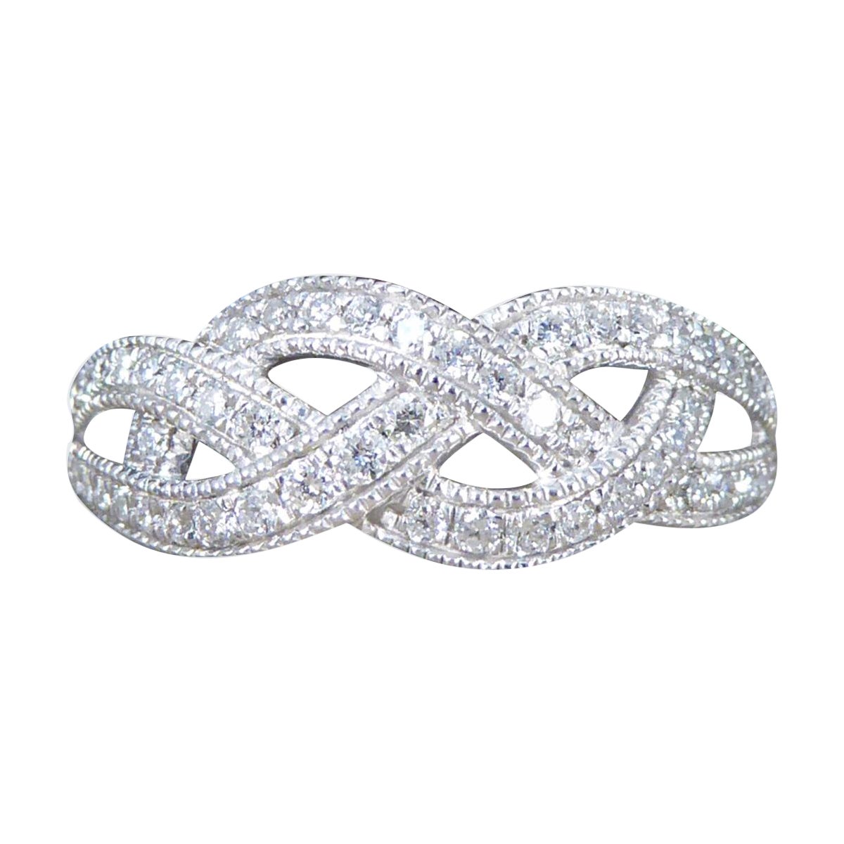 Diamond Set Milgrain Plait Half Eternity Ring in White Gold For Sale