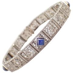 Art Deco Sapphire Diamond Gold Platinum Bracelet 