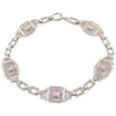 Art Deco Crystal Diamond Gold Link Bracelet 