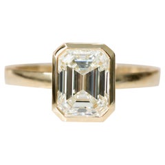 Used GIA Certified 1.55 Carats Art Deco Bezel Natural Emerald Cut Engagement Ring 