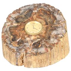 Van Cleef & Arpels Gold and Petrified Wood Desk Clock