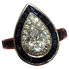 Retro Pear Shaped Diamond and Sapphire Ring