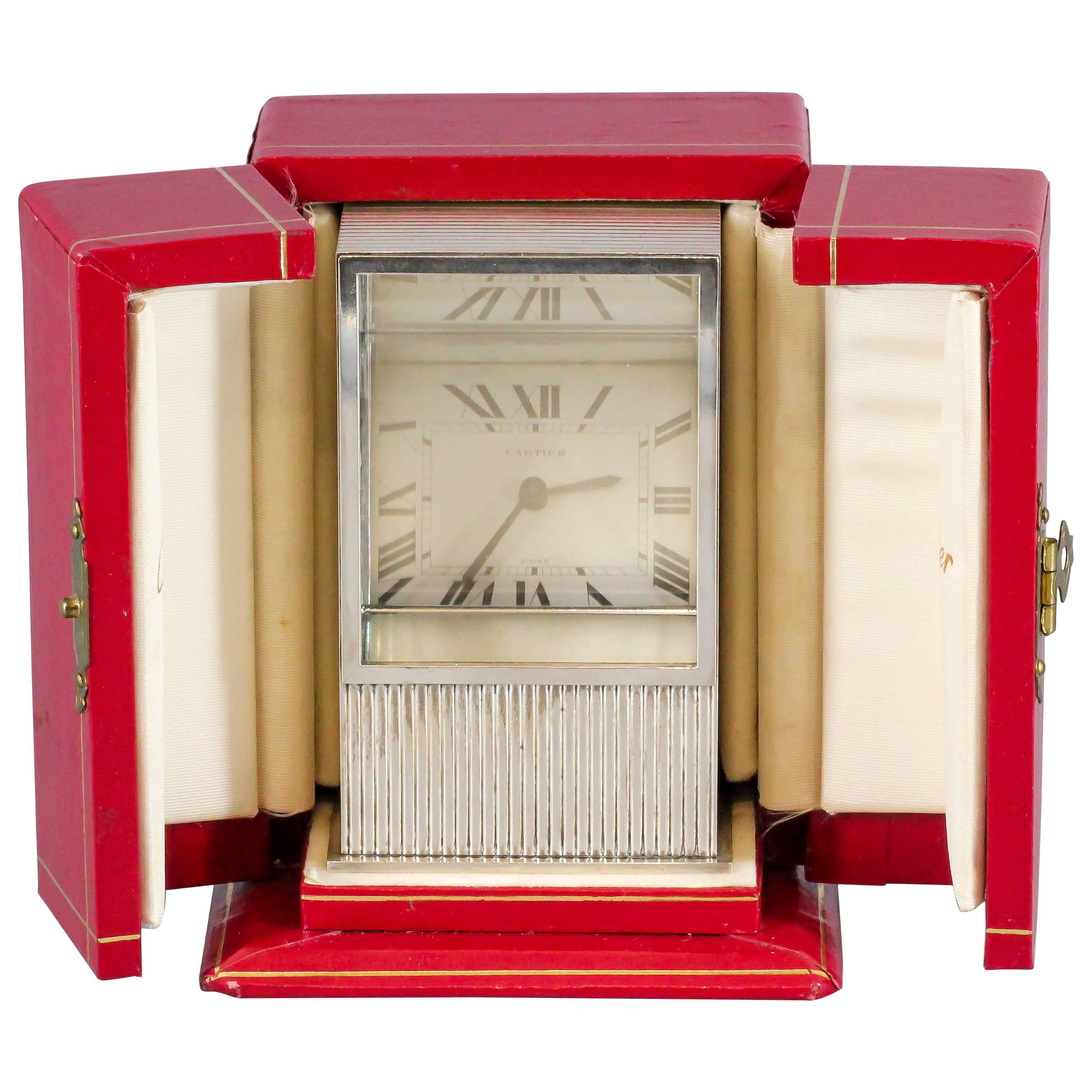 Rare Cartier Mystery Prism Silver Clock 