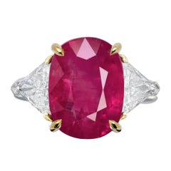 GRS Certified 4.20 Carat Natural Untreated Unheated Red Ruby Diamond Ring