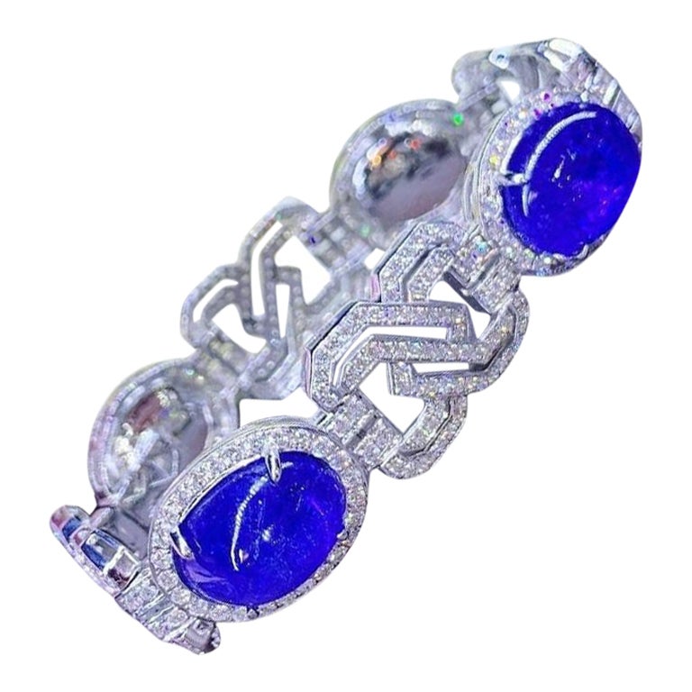 Stunning 67.8 Carats of Tanzanites and Diamonds on Bracelet For Sale