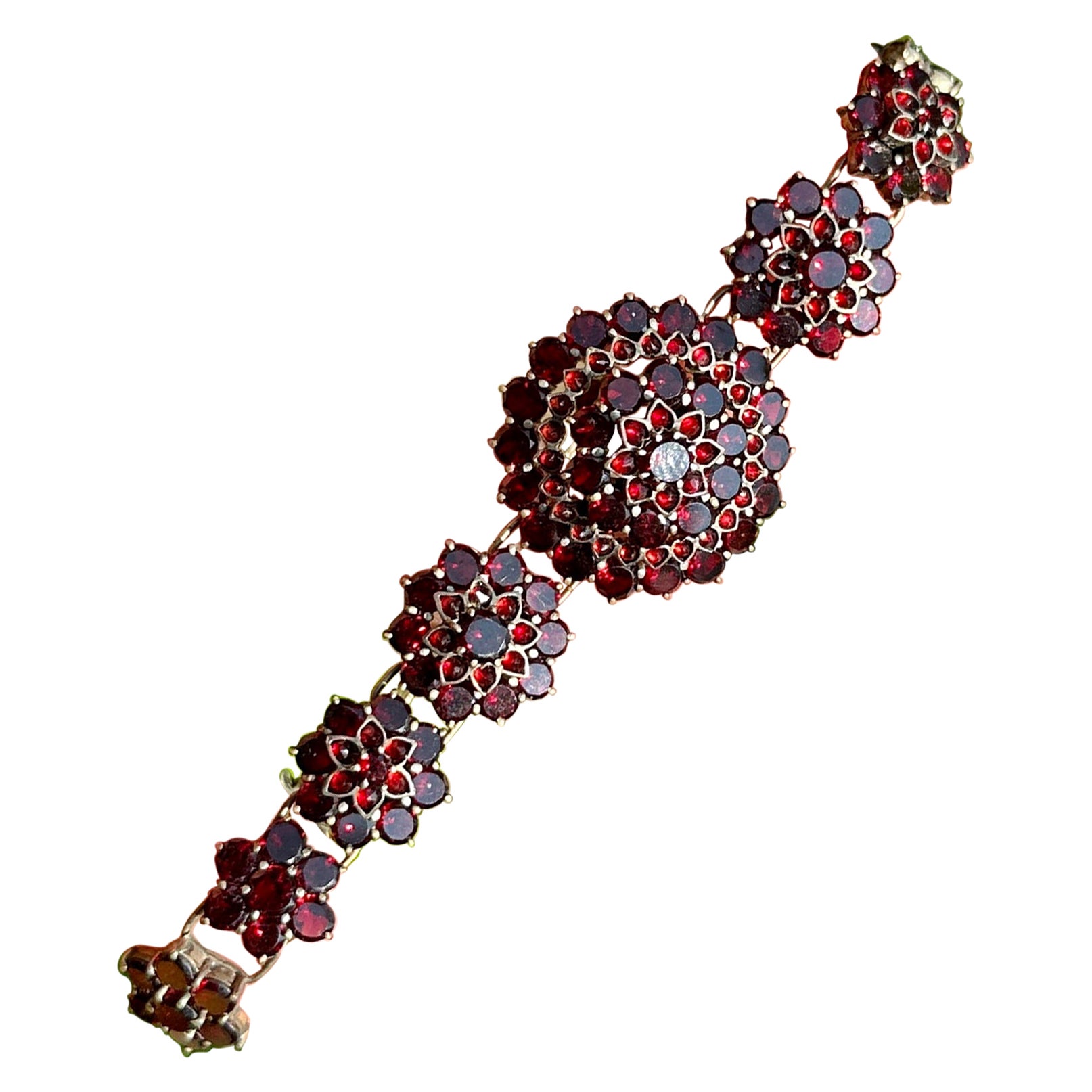 Victorian Garnet Bracelet Flower Bohemian Garnets Antique 1880 Garnet Clasp