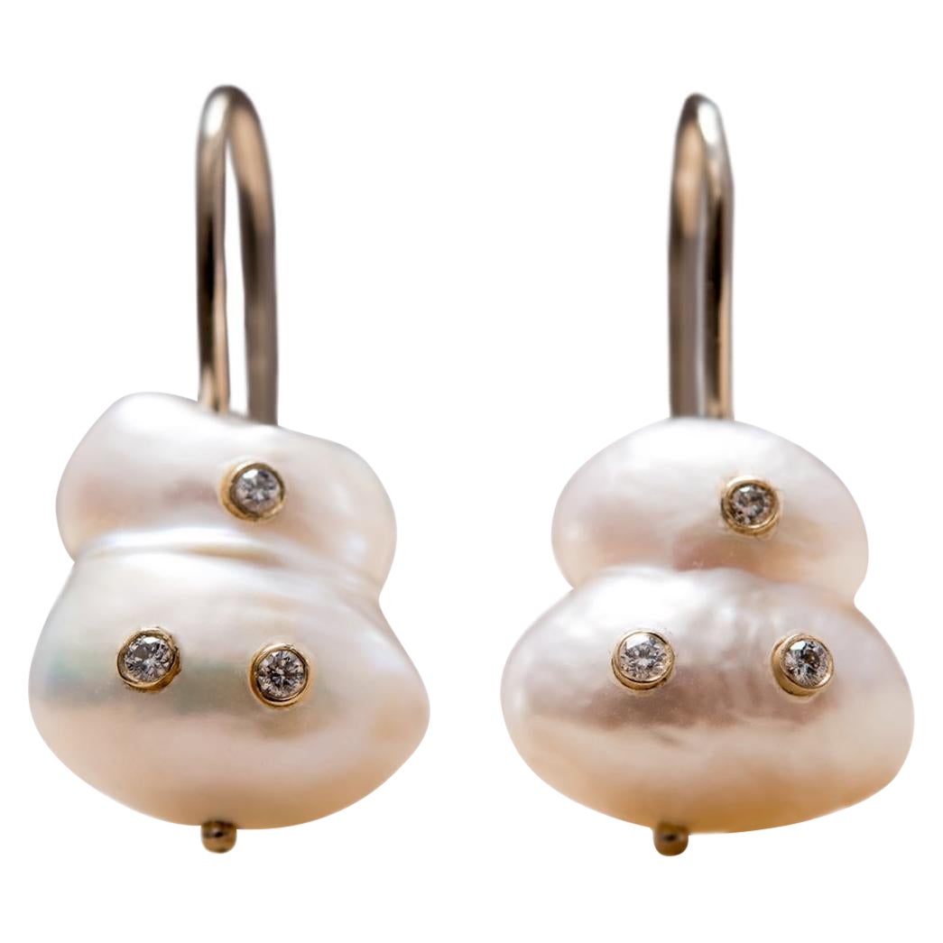 Cyntia Miglio Baroque Pearl & Diamond Hook Earrings For Sale