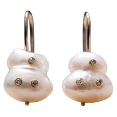 Cyntia Miglio Baroque Pearl & Diamond Hook Earrings